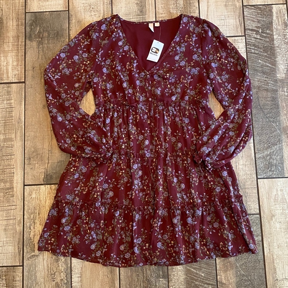 Inspired Hearts Floral Tiered Babydoll Dress Floral Long Sleeve Dress 🆕 - Picture 3 of 13